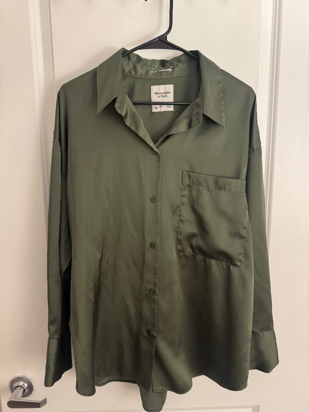 Abercrombie & Fitch Oversized Satin Long Sleeve Button Down